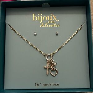 bijoux BAR Delicates Gold Charm Necklace with Cross and Heart, 16"